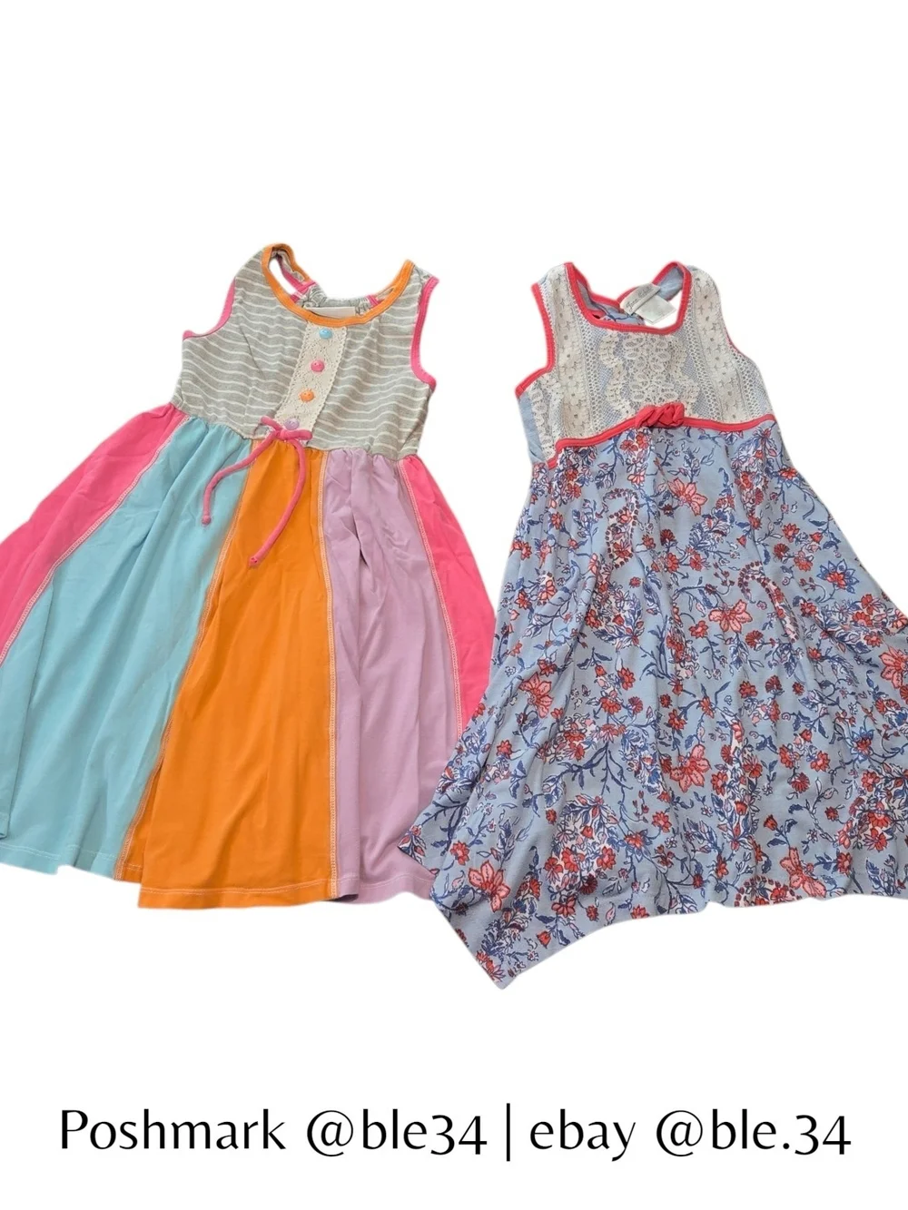 Lot of 2 Girls Dresses Size 6 Jona Michelle Sleeveless Round Neck A-Line Cotton